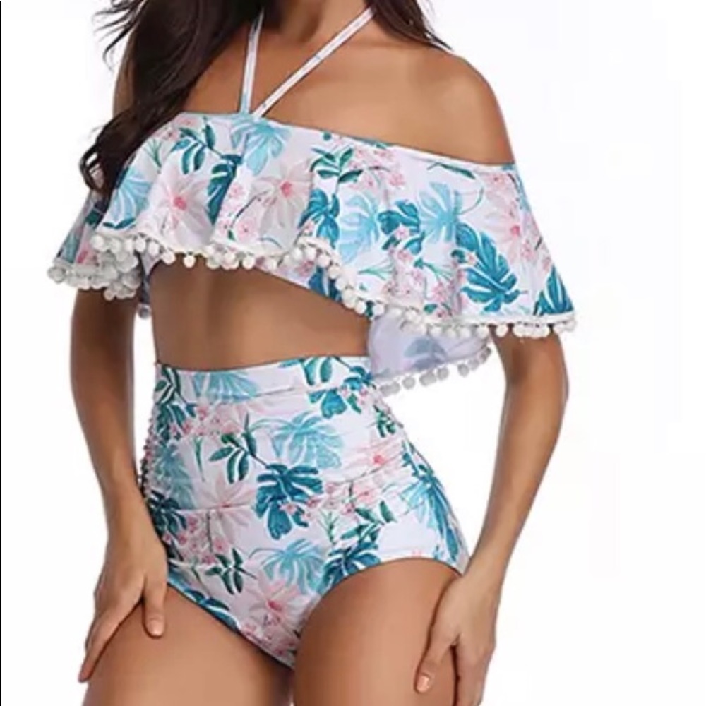 🌸NWOT Ruffle Top High Waisted Two Piece Swimsuit